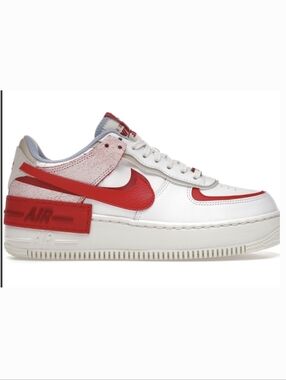 Nike Air Force 1 Shadow Cracked Leather Platform Sneakers In Red & White